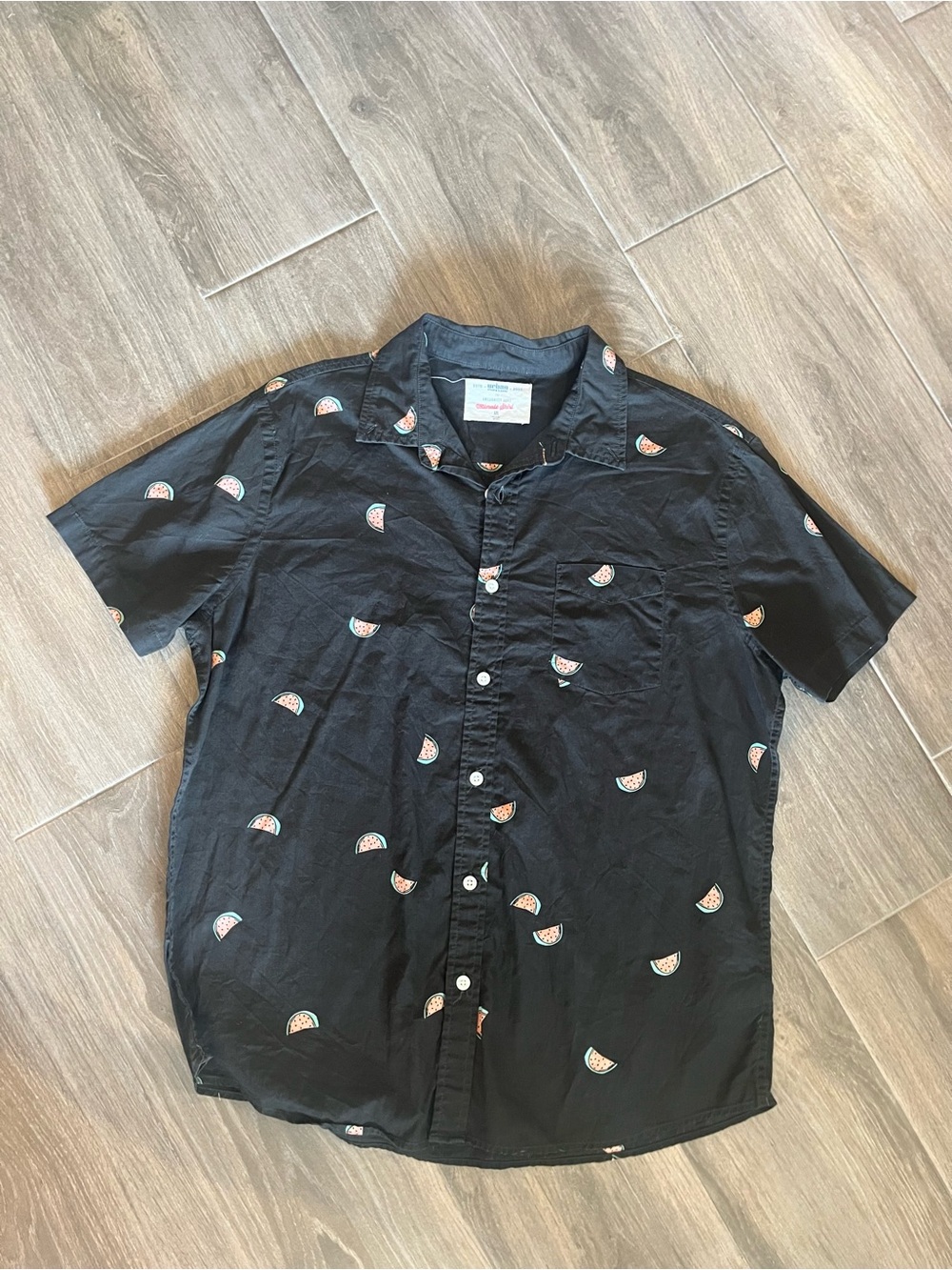 urban pipeline Black Short-Sleeve Button-Down Shirt with Watermelon Print